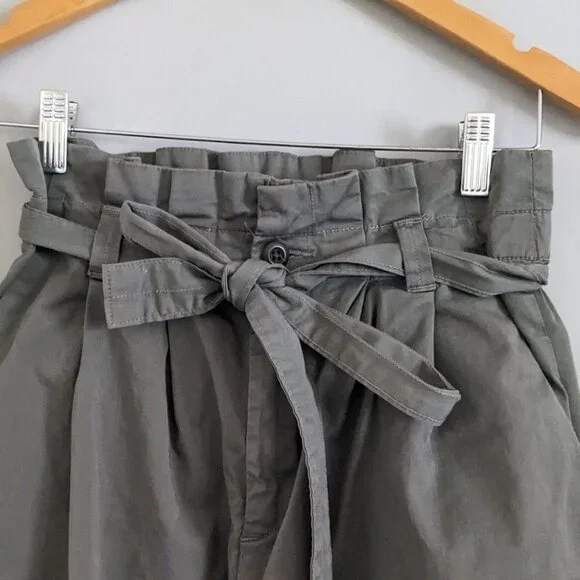 Everlane Paper Bag Waist Wide Leg High Rise Organic Cotton Pants Green XS - Picture 6 of 8